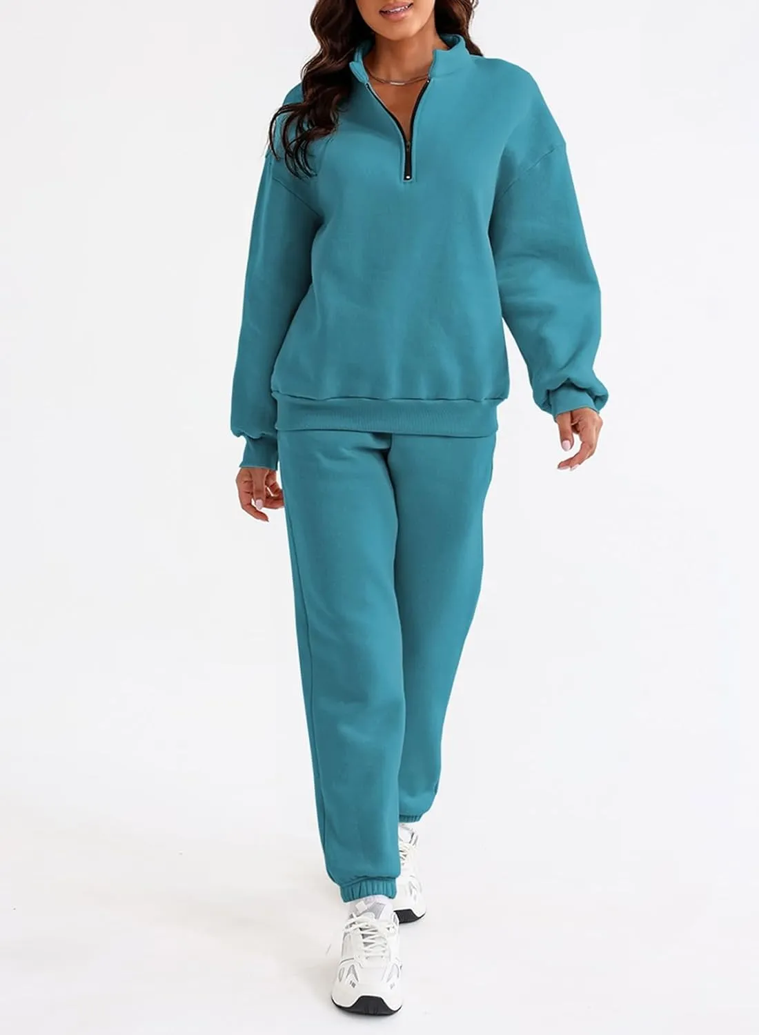 Aleumdr Women 2 Piece Outfits Sweatsuit Oversized Half Zip Pullover Long Sleeve Sweatshirt Jogger Pants Set with Pockets