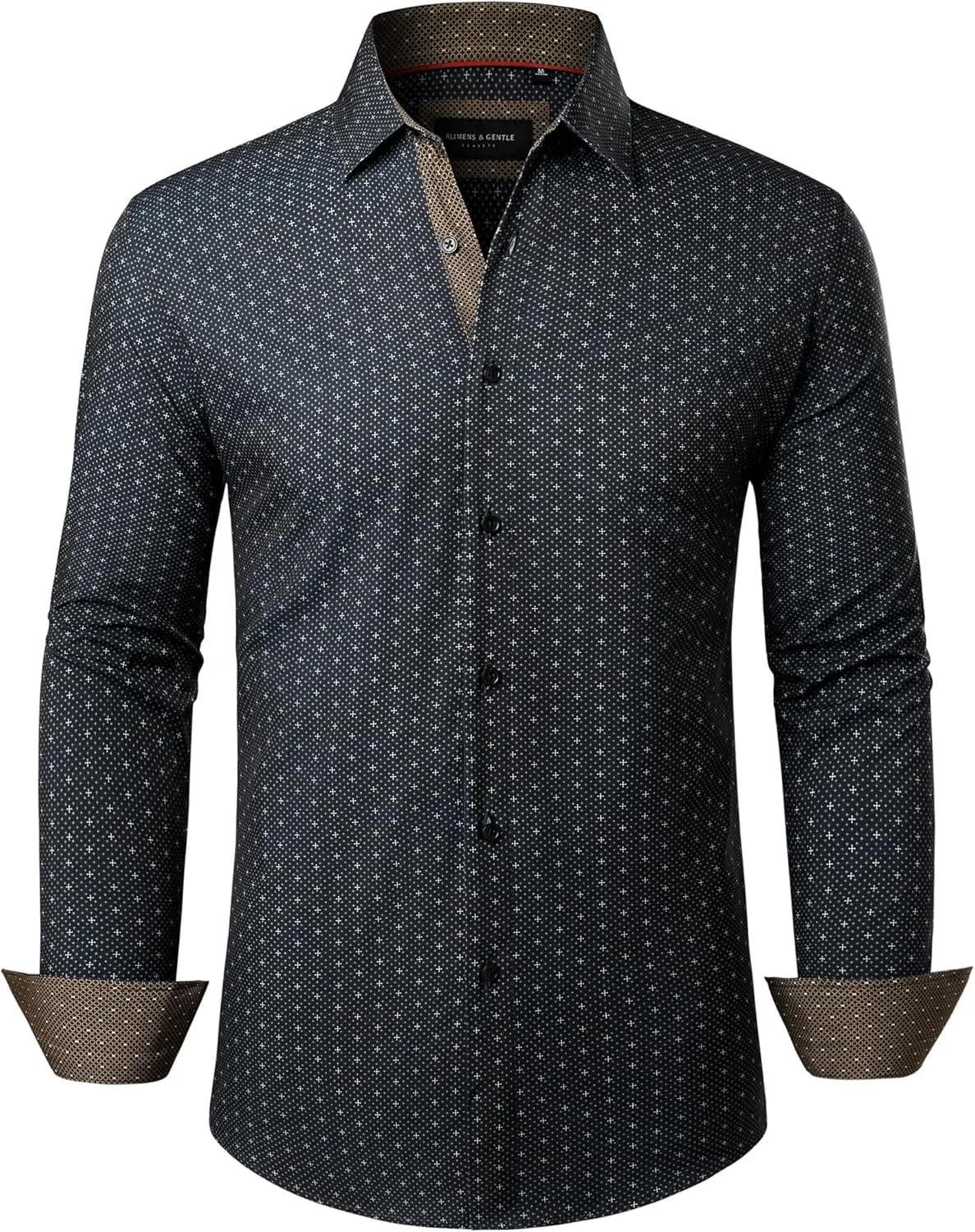 Alimens & Gentle Mens Dress Shirts Printed Button Down Shirt Long Sleeve Regular Fit Inner Collar Contrast Shirt Business