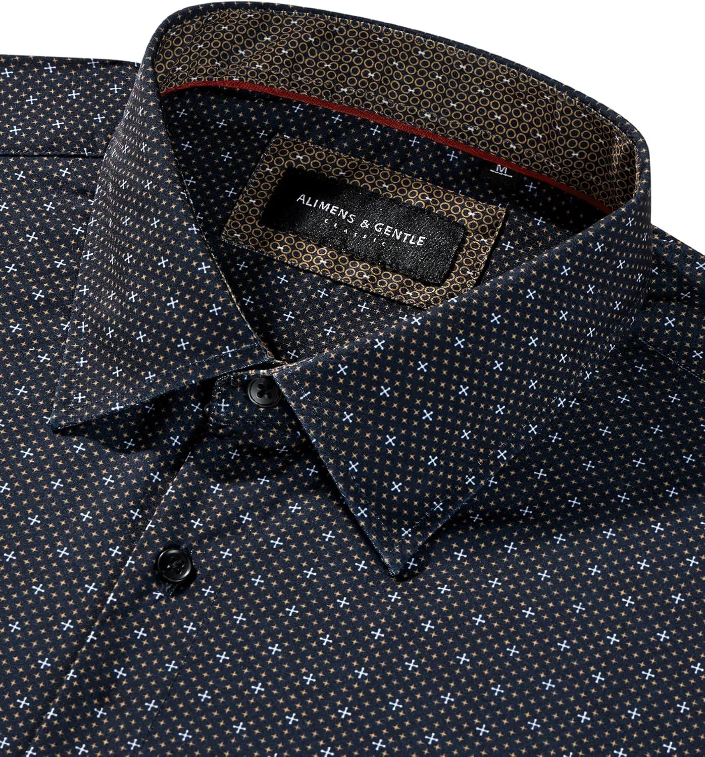 Alimens & Gentle Mens Dress Shirts Printed Button Down Shirt Long Sleeve Regular Fit Inner Collar Contrast Shirt Business
