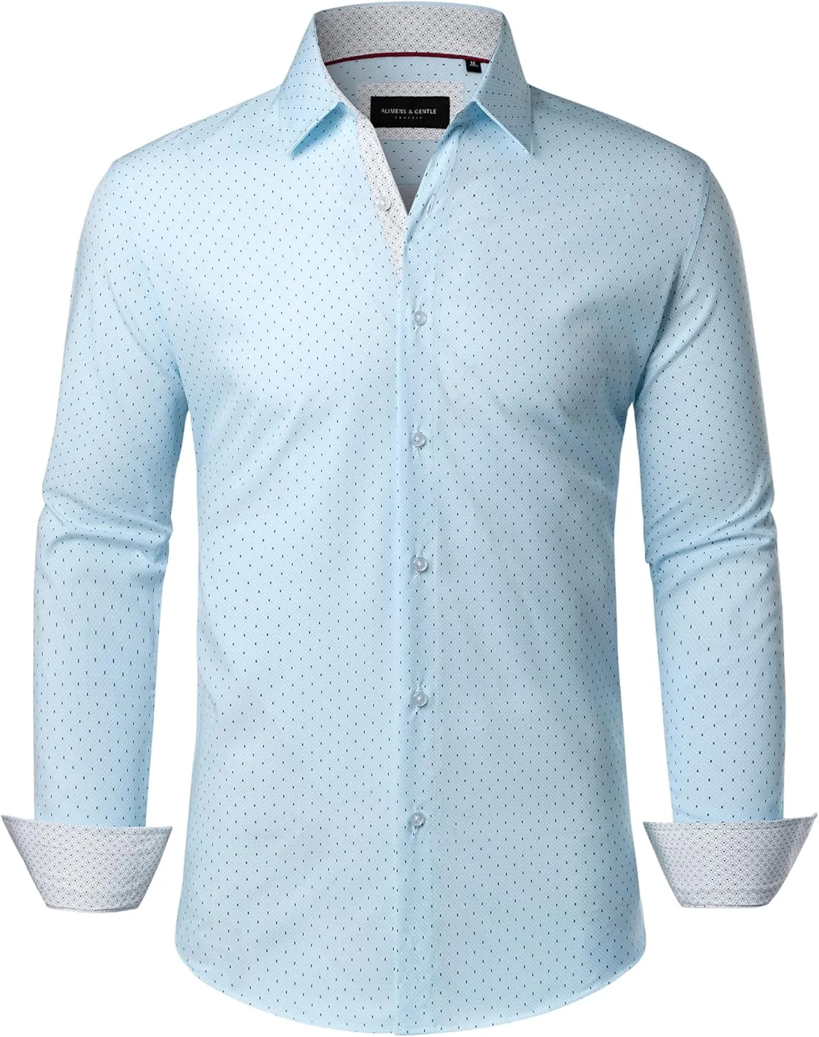 Alimens & Gentle Mens Dress Shirts Printed Button Down Shirt Long Sleeve Regular Fit Inner Collar Contrast Shirt Business