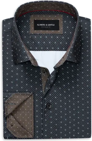Alimens & Gentle Mens Dress Shirts Printed Button Down Shirt Long Sleeve Regular Fit Inner Collar Contrast Shirt Business