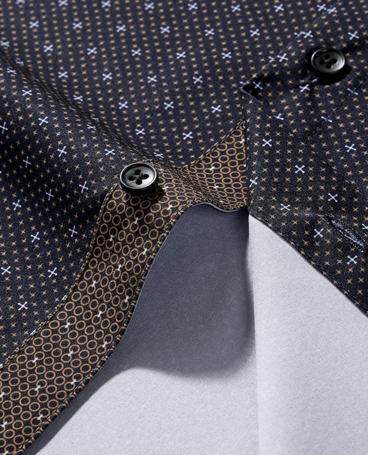 Alimens & Gentle Mens Dress Shirts Printed Button Down Shirt Long Sleeve Regular Fit Inner Collar Contrast Shirt Business