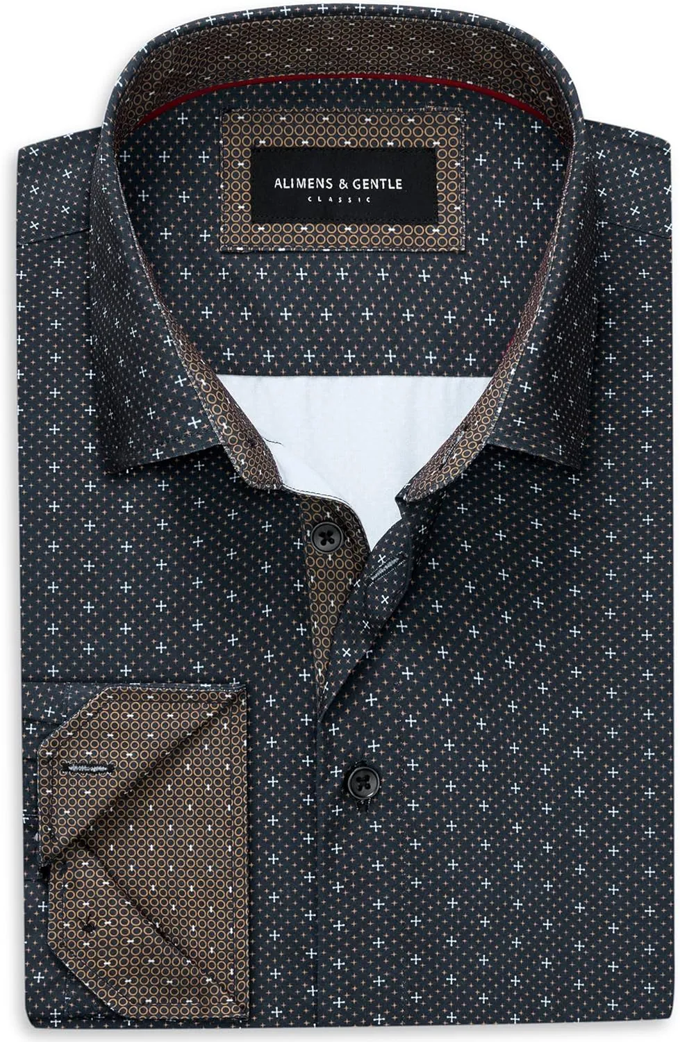 Alimens & Gentle Mens Dress Shirts Printed Button Down Shirt Long Sleeve Regular Fit Inner Collar Contrast Shirt Business