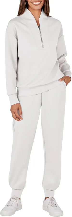 ANRABESS Women's 2 Piece Lounge Sets Half Zip Sweatshirt Jogger Sweatpant 2025 Trendy Spring Casual Travel Sweat Outfits