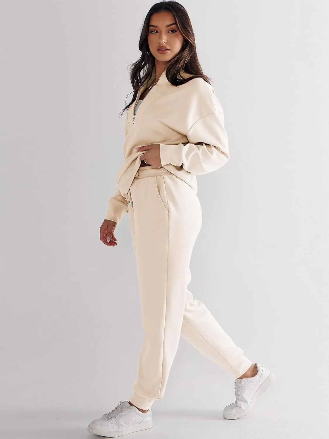 ANRABESS Women's 2 Piece Lounge Sets Half Zip Sweatshirt Jogger Sweatpant 2025 Trendy Spring Casual Travel Sweat Outfits