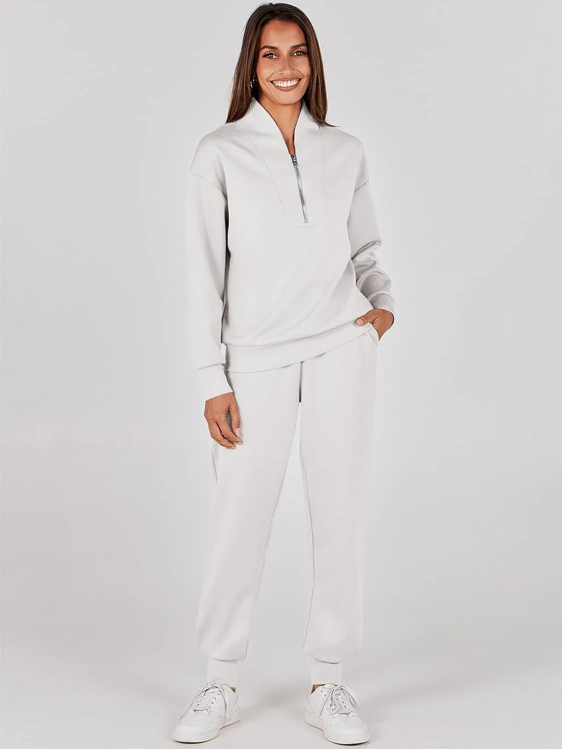 ANRABESS Women's 2 Piece Lounge Sets Half Zip Sweatshirt Jogger Sweatpant 2025 Trendy Spring Casual Travel Sweat Outfits