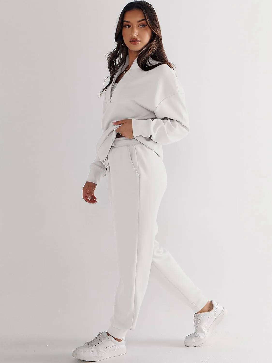 ANRABESS Women's 2 Piece Lounge Sets Half Zip Sweatshirt Jogger Sweatpant 2025 Trendy Spring Casual Travel Sweat Outfits