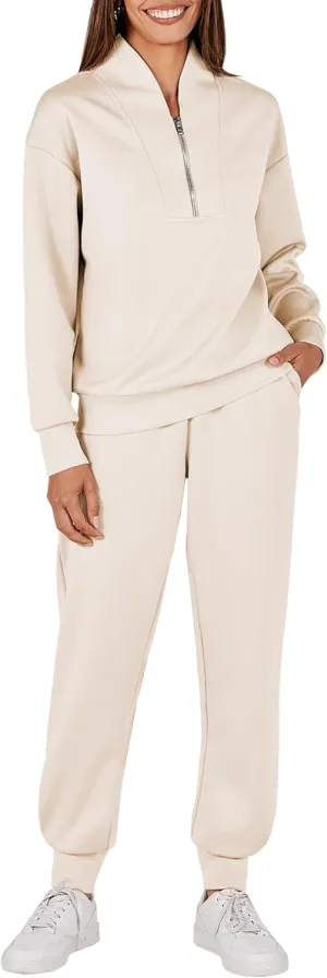 ANRABESS Women's 2 Piece Lounge Sets Half Zip Sweatshirt Jogger Sweatpant 2025 Trendy Spring Casual Travel Sweat Outfits