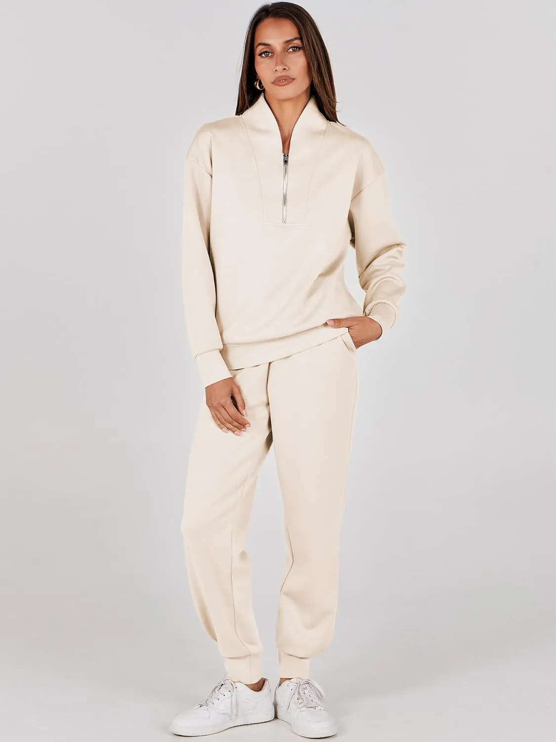 ANRABESS Women's 2 Piece Lounge Sets Half Zip Sweatshirt Jogger Sweatpant 2025 Trendy Spring Casual Travel Sweat Outfits