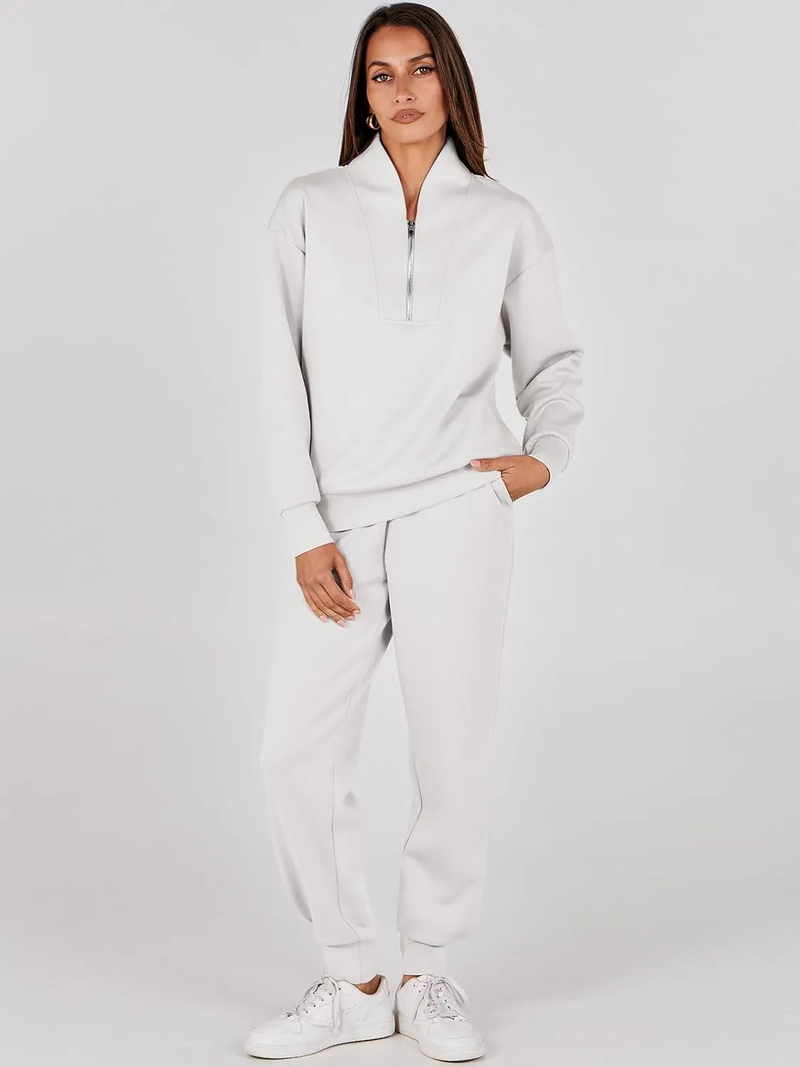 ANRABESS Women's 2 Piece Lounge Sets Half Zip Sweatshirt Jogger Sweatpant 2025 Trendy Spring Casual Travel Sweat Outfits
