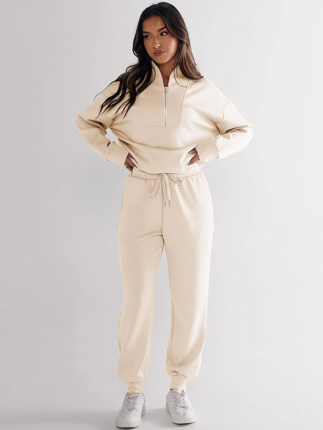 ANRABESS Women's 2 Piece Lounge Sets Half Zip Sweatshirt Jogger Sweatpant 2025 Trendy Spring Casual Travel Sweat Outfits