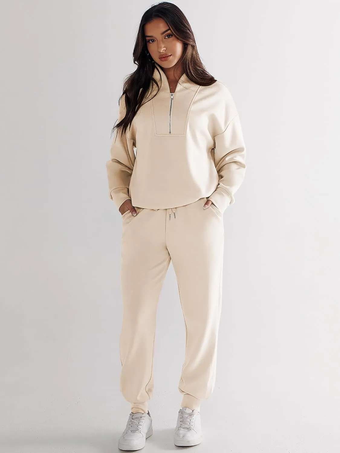 ANRABESS Women's 2 Piece Lounge Sets Half Zip Sweatshirt Jogger Sweatpant 2025 Trendy Spring Casual Travel Sweat Outfits