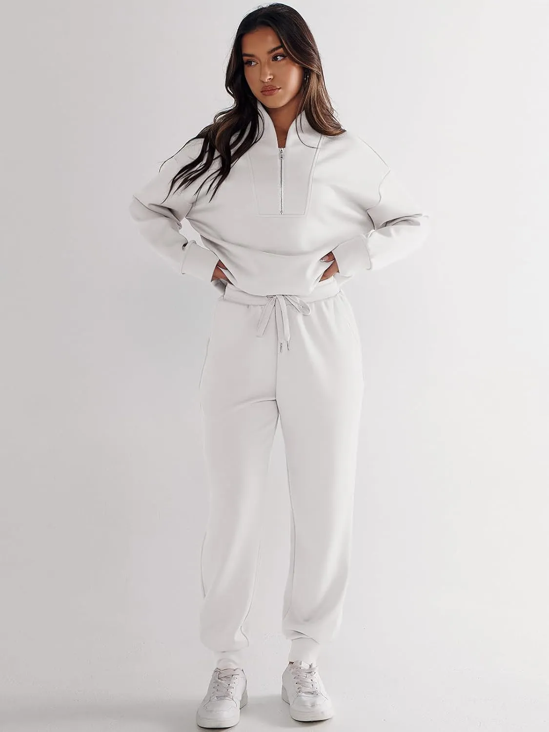 ANRABESS Women's 2 Piece Lounge Sets Half Zip Sweatshirt Jogger Sweatpant 2025 Trendy Spring Casual Travel Sweat Outfits