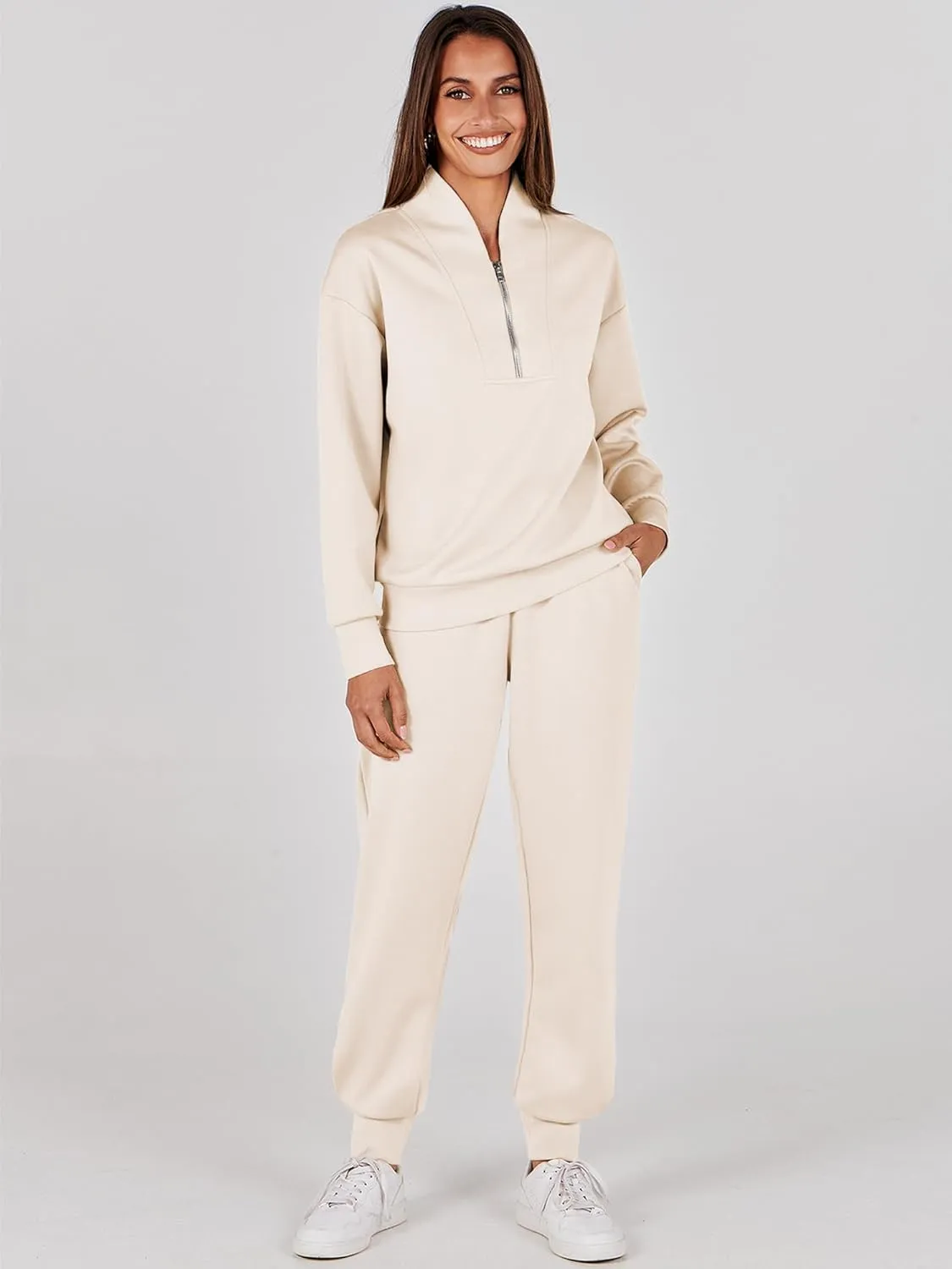 ANRABESS Women's 2 Piece Lounge Sets Half Zip Sweatshirt Jogger Sweatpant 2025 Trendy Spring Casual Travel Sweat Outfits