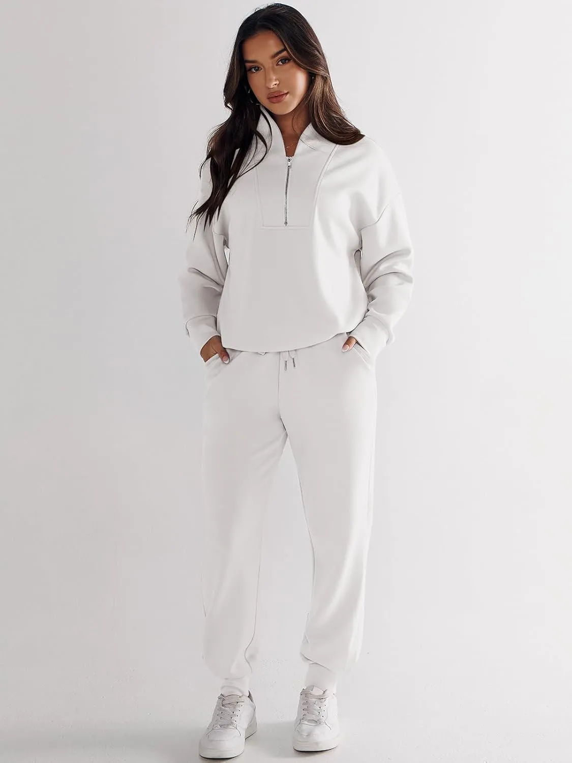 ANRABESS Women's 2 Piece Lounge Sets Half Zip Sweatshirt Jogger Sweatpant 2025 Trendy Spring Casual Travel Sweat Outfits