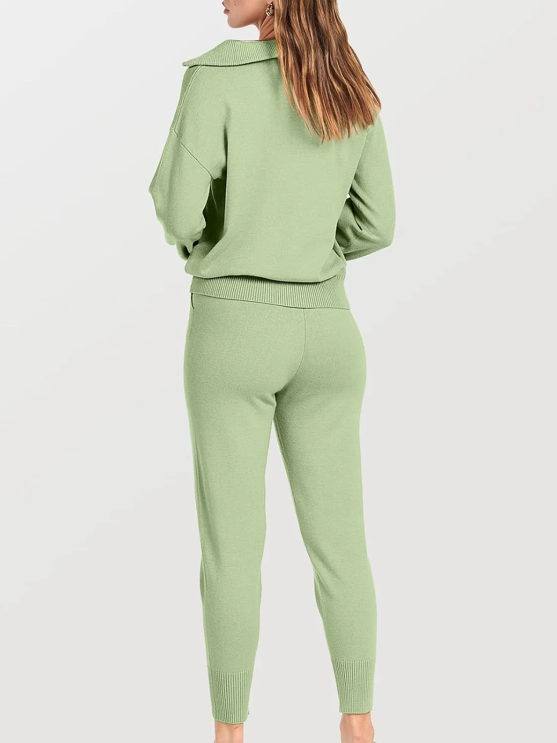 ANRABESS Women's Two Piece Outfits Sweater Sets Long Sleeve Zip Up Knit Pullover Jogger Pants Tracksuit 2024 Fall Lounge Sets