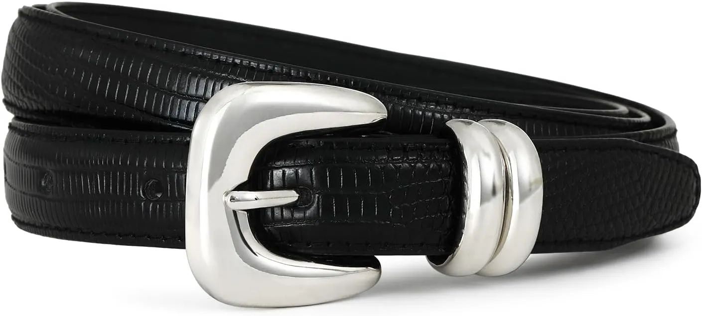 Black Belt with Silver Buckle Women Leather Belts for Women Belts for Jeans Dresses