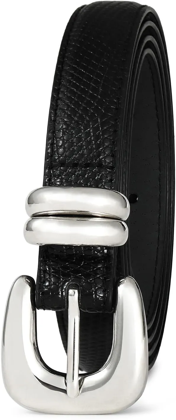 Black Belt with Silver Buckle Women Leather Belts for Women Belts for Jeans Dresses