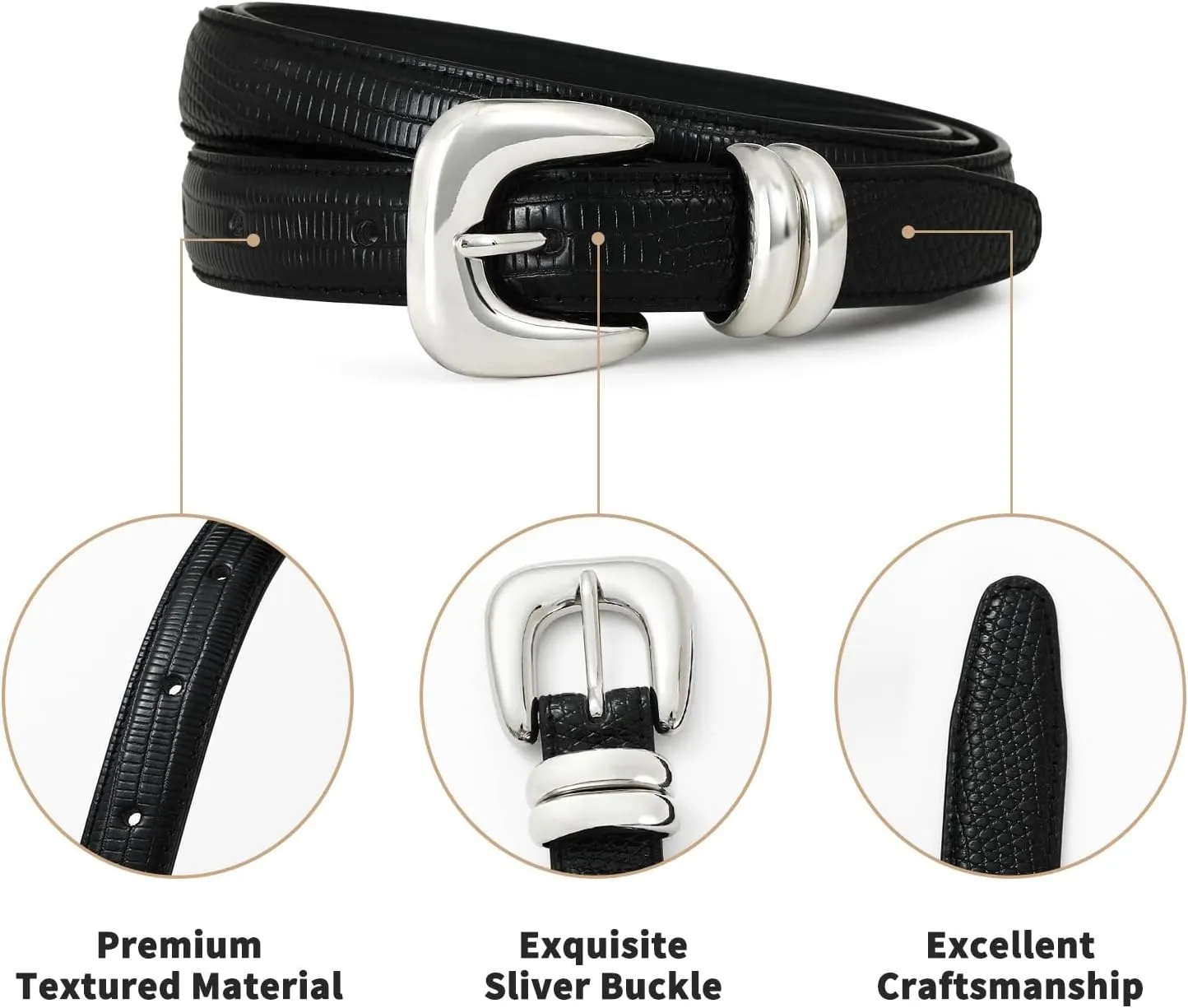 Black Belt with Silver Buckle Women Leather Belts for Women Belts for Jeans Dresses
