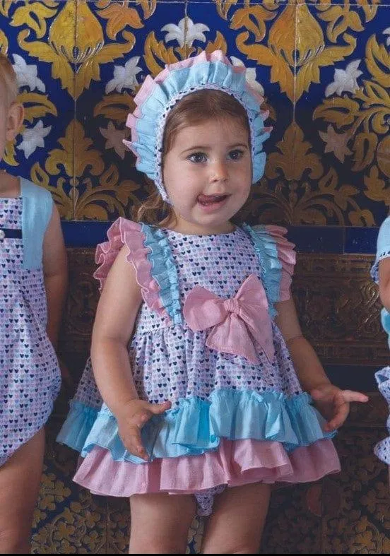 CLEARANCE SALE - DBB Collection - Baby Girls 3pc Heart Print Dress, Knickers and Bonnet