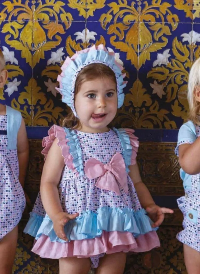 CLEARANCE SALE - DBB Collection - Baby Girls 3pc Heart Print Dress, Knickers and Bonnet