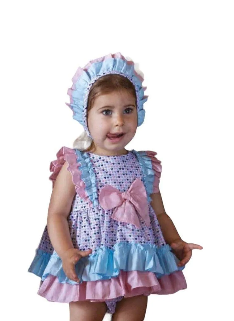 CLEARANCE SALE - DBB Collection - Baby Girls 3pc Heart Print Dress, Knickers and Bonnet