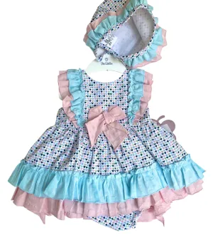 CLEARANCE SALE - DBB Collection - Baby Girls 3pc Heart Print Dress, Knickers and Bonnet