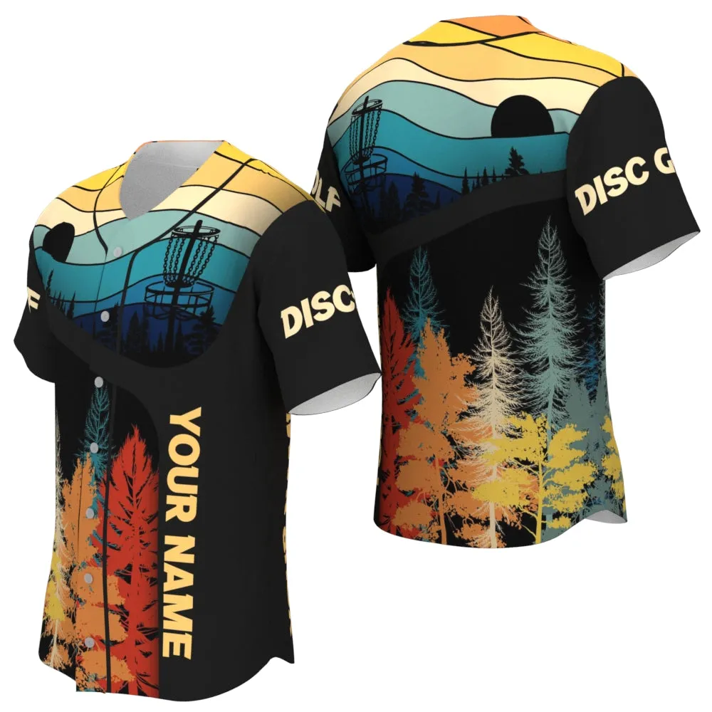 Disc Golf Retro Forest Custom Name Baseball Jersey, Sport Baseball Jersey Shirt