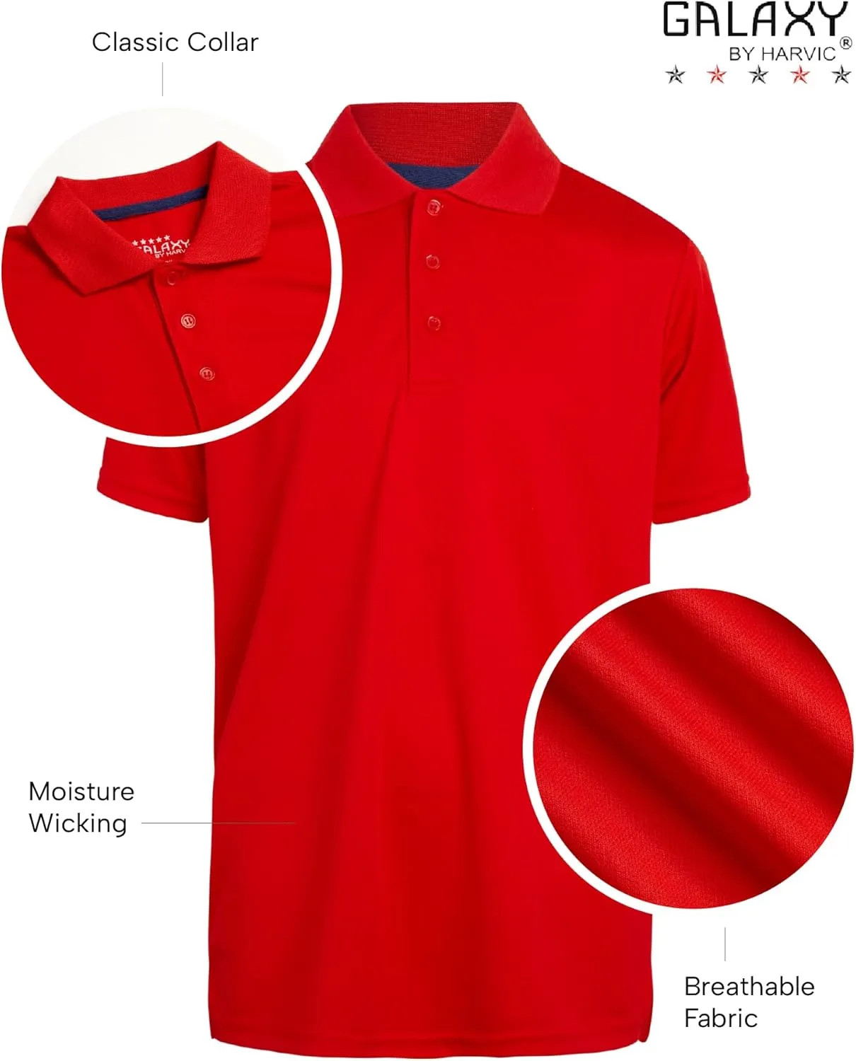 Galaxy by Harvic Boys School Uniform Shirt - 2 Pack Moisture Wicking Short Sleeve Polo T-Shirt (8-20)