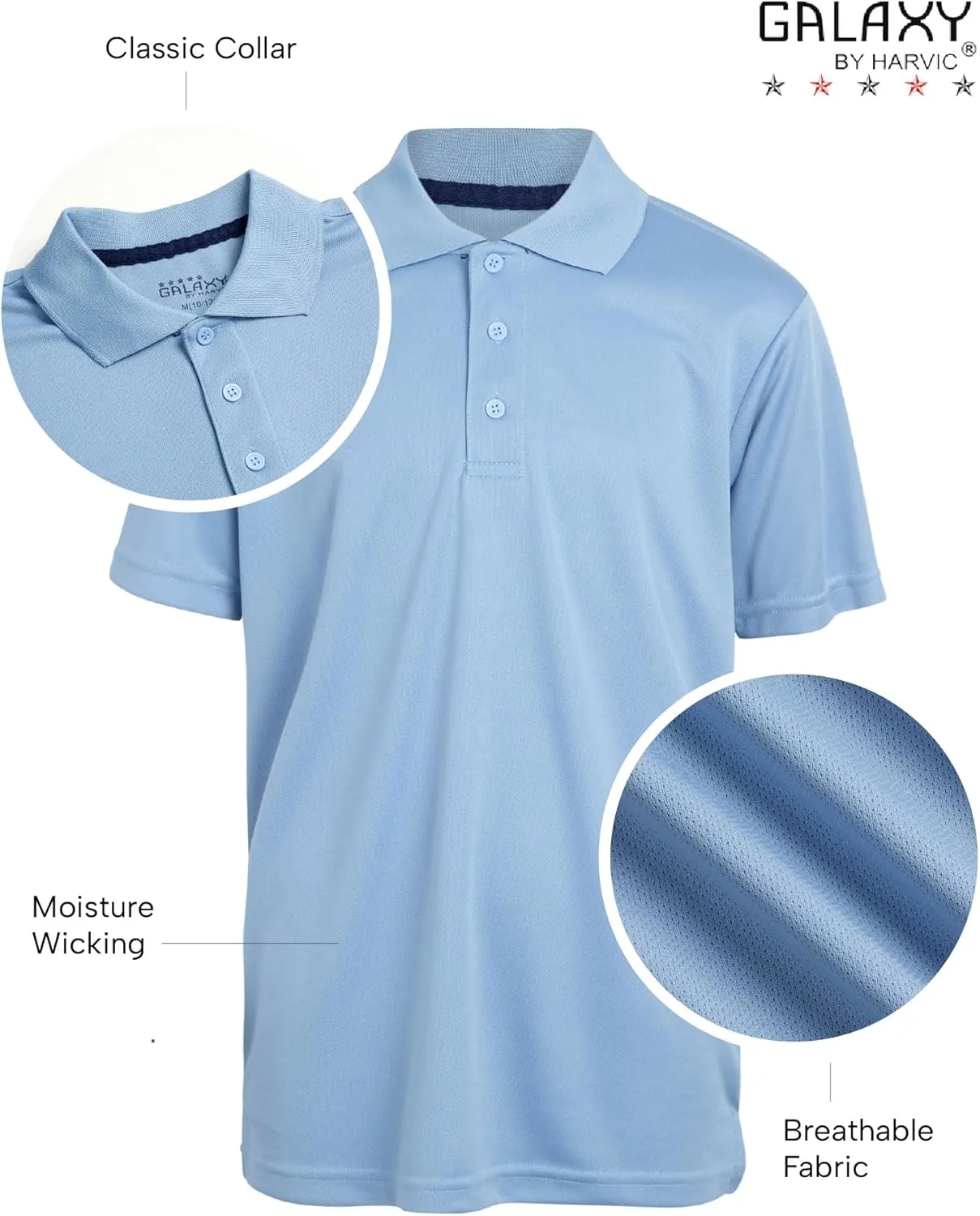 Galaxy by Harvic Boys School Uniform Shirt - 2 Pack Moisture Wicking Short Sleeve Polo T-Shirt (8-20)