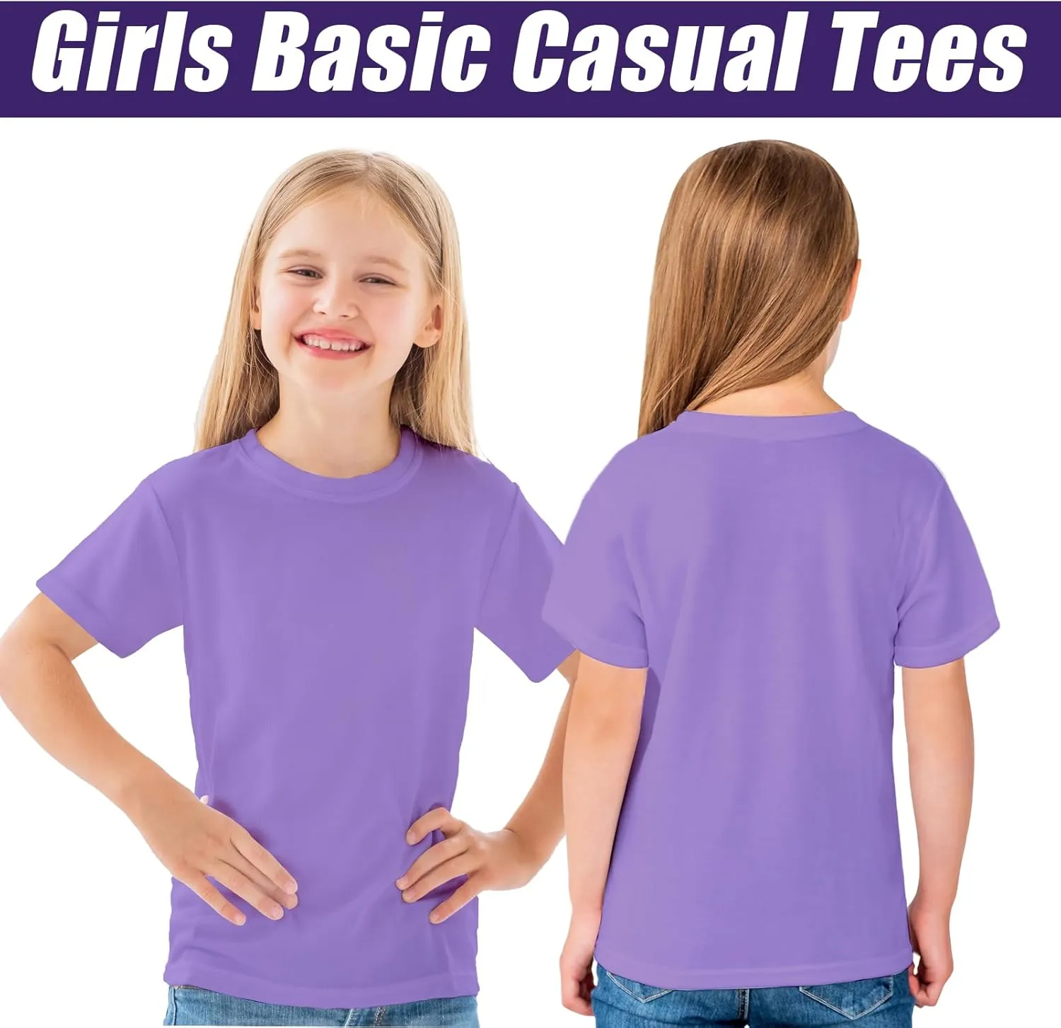 Girls Short Sleeve T Shirts Soft Cotton Summer Tops Kids Casual Crewneck Basic Tees Shirts Blouse Clothes for Girls, 5-14Y