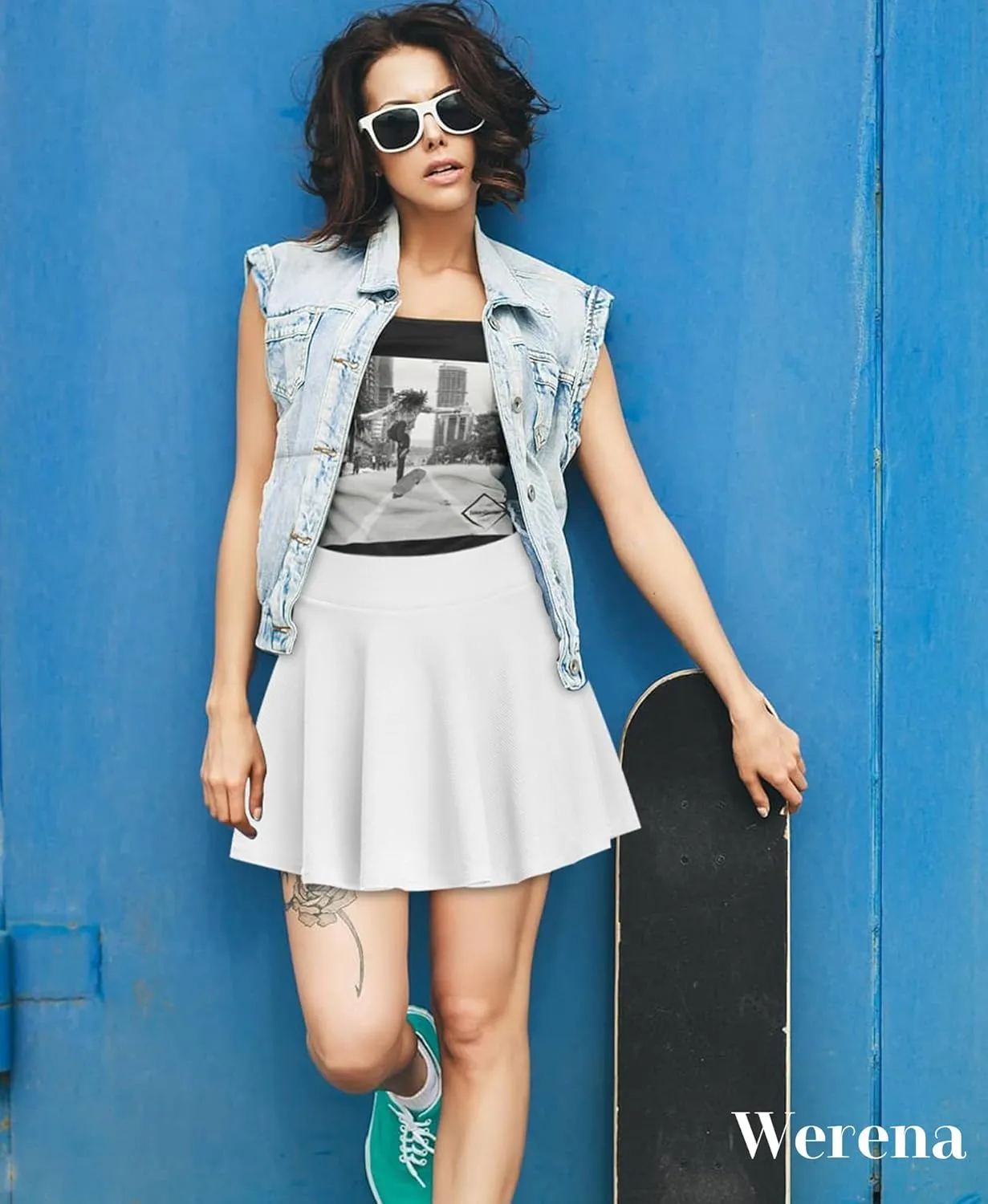 High Waisted Pleated Skirts for Women Skater Tennis Skirt with Shorts Pockets Mini A-Line Skirt