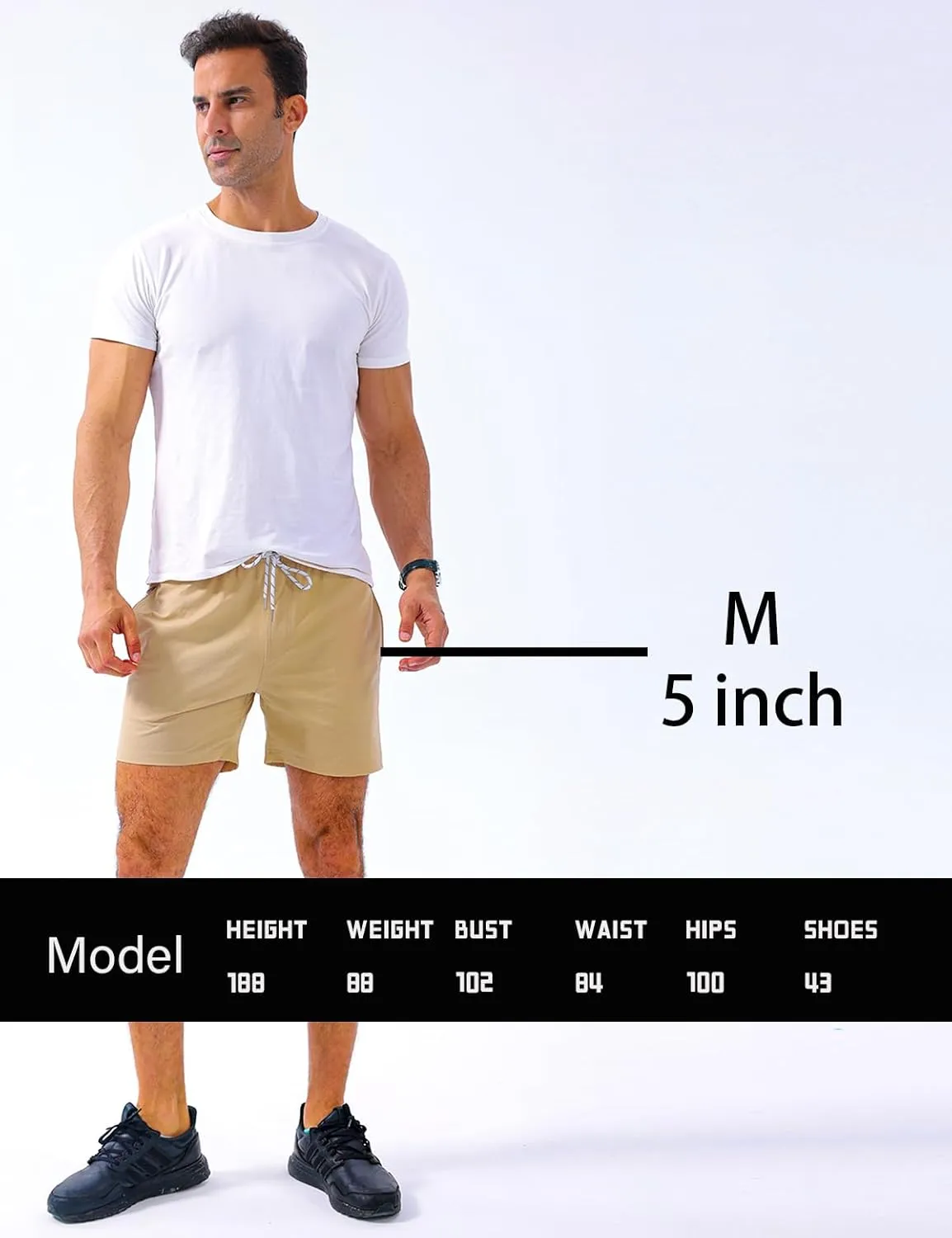 Loopory Mens Casual Shorts-Drawstring Summer Beach Stretch Twill Golf Shorts-Anti-Wrinkle Fabric-5"&7"