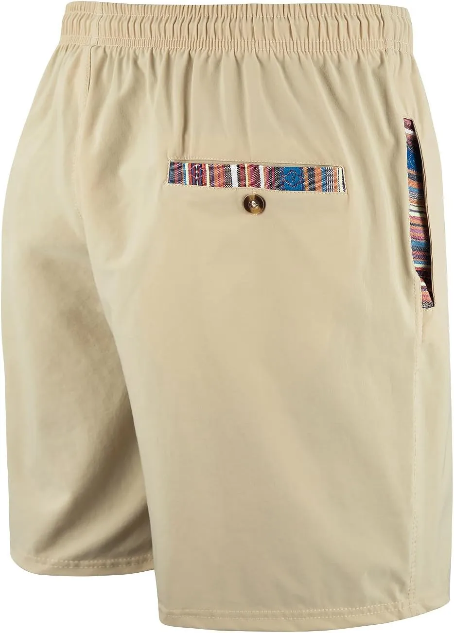 Loopory Mens Casual Shorts-Drawstring Summer Beach Stretch Twill Golf Shorts-Anti-Wrinkle Fabric-5"&7"