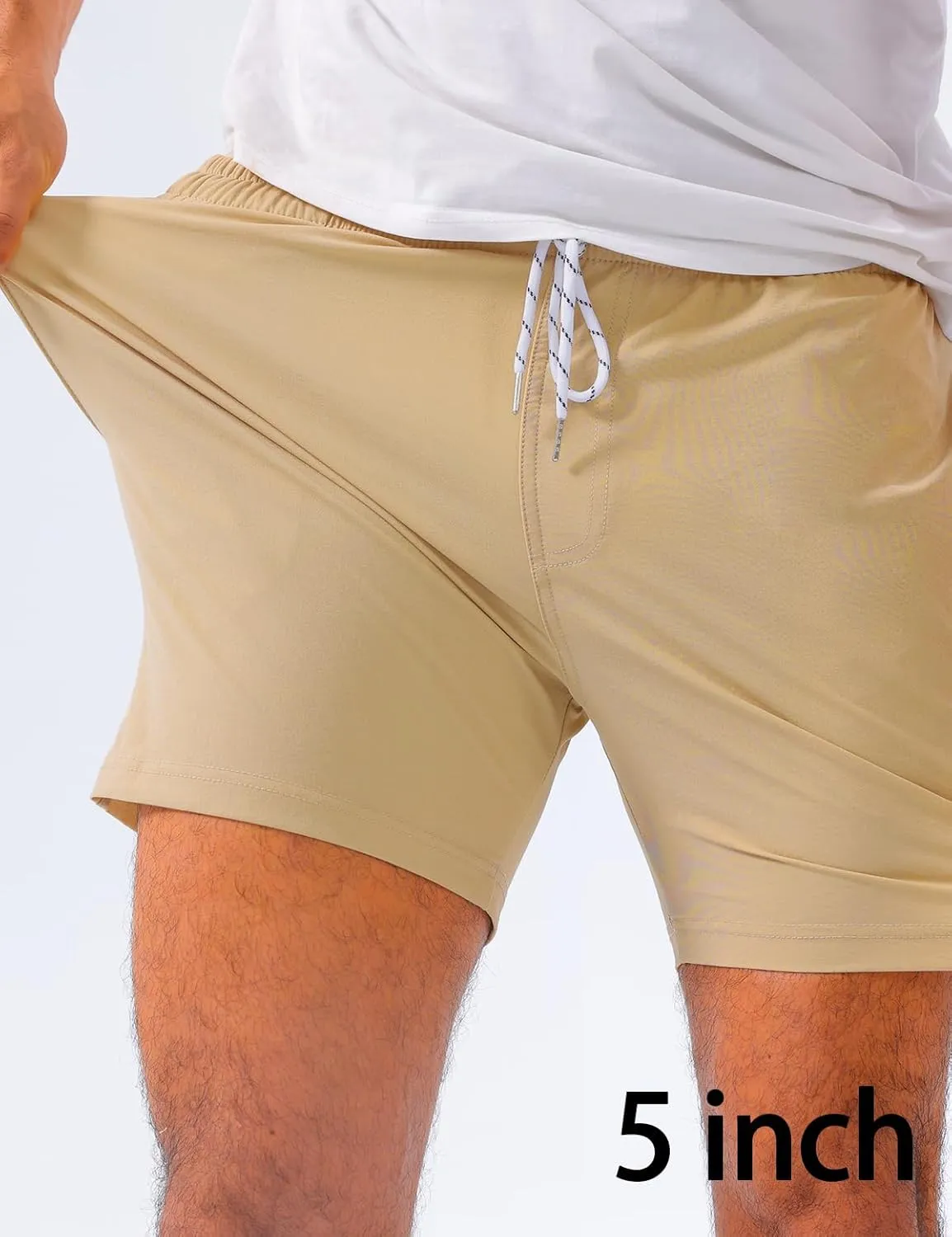 Loopory Mens Casual Shorts-Drawstring Summer Beach Stretch Twill Golf Shorts-Anti-Wrinkle Fabric-5"&7"