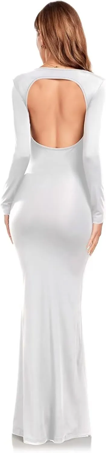 Maternity Dress for Photoshoot Black Long Sleeve Gown Open Belly Backless Bodycon Pregnancy Dresses for Women
