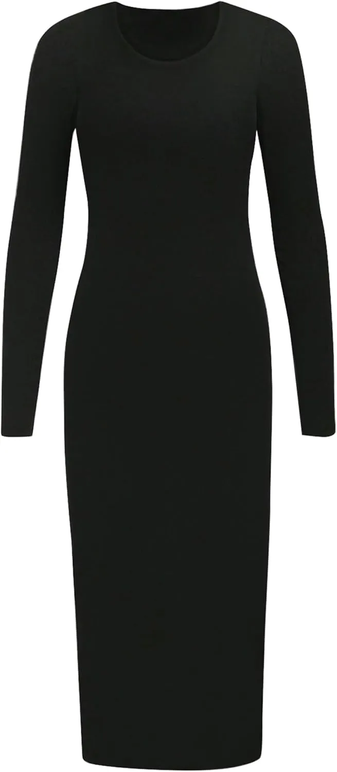 Mebius Girls Bodycon Maxi Dress Spaghetti Strap Slip/Long Sleeve Pencil Black Long Dresses Round Neck Casual Party 8-14Y
