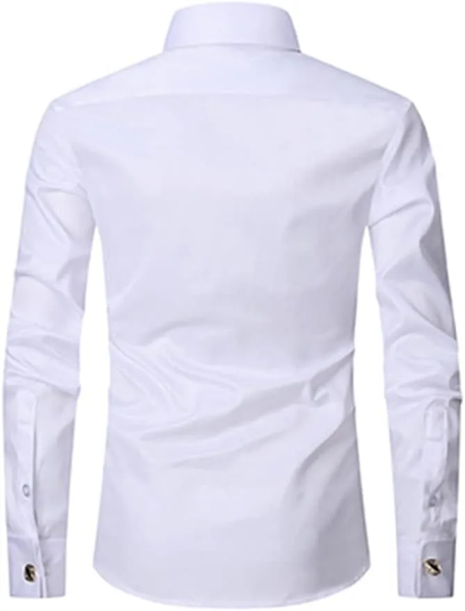 Men's French Cuff Dress Shirt Regular Fit Formal Business Button Down Shirt for Men Long Sleeve Random Cufflinks