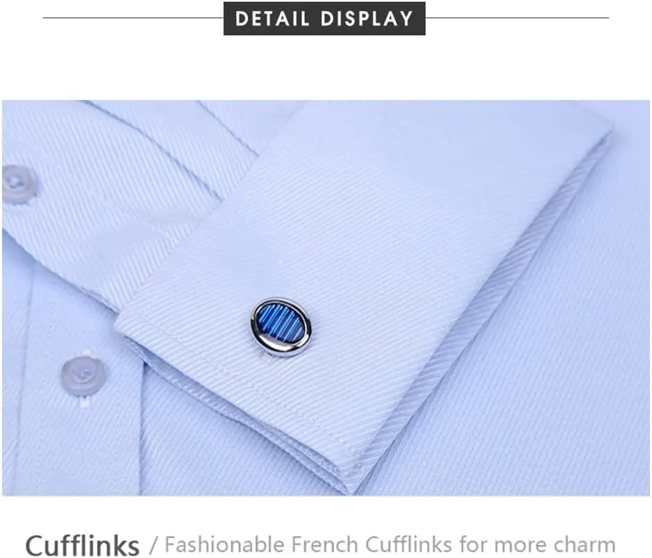 Men's French Cuff Dress Shirt Regular Fit Formal Business Button Down Shirt for Men Long Sleeve Random Cufflinks