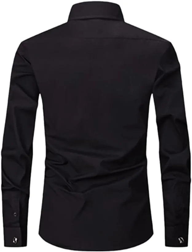 Men's French Cuff Dress Shirt Regular Fit Formal Business Button Down Shirt for Men Long Sleeve Random Cufflinks