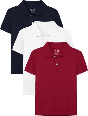 OHD 3 Pack Boys Polo Shirt Uniform School Polo Shirts for Boys Multiple Color Kids Short Sleeve Polo Size 3T-14