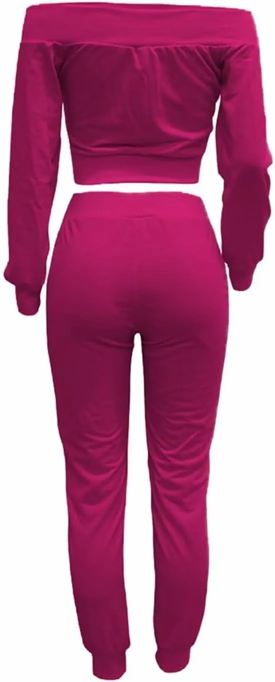 OLUOLIN Women Sexy Long Sleeve Two Pieces Outfits Tracksuit Lace Up Off Shoulder Casual Sweatsuit