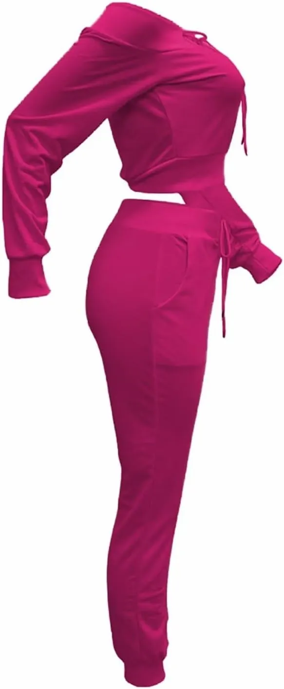 OLUOLIN Women Sexy Long Sleeve Two Pieces Outfits Tracksuit Lace Up Off Shoulder Casual Sweatsuit