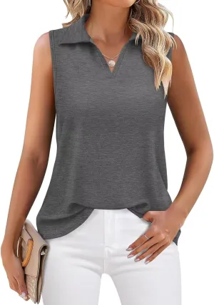 ORANDESIGNE Women's Tank Top Summer V Neck Tops Casual Sleeveless Polo Shirts