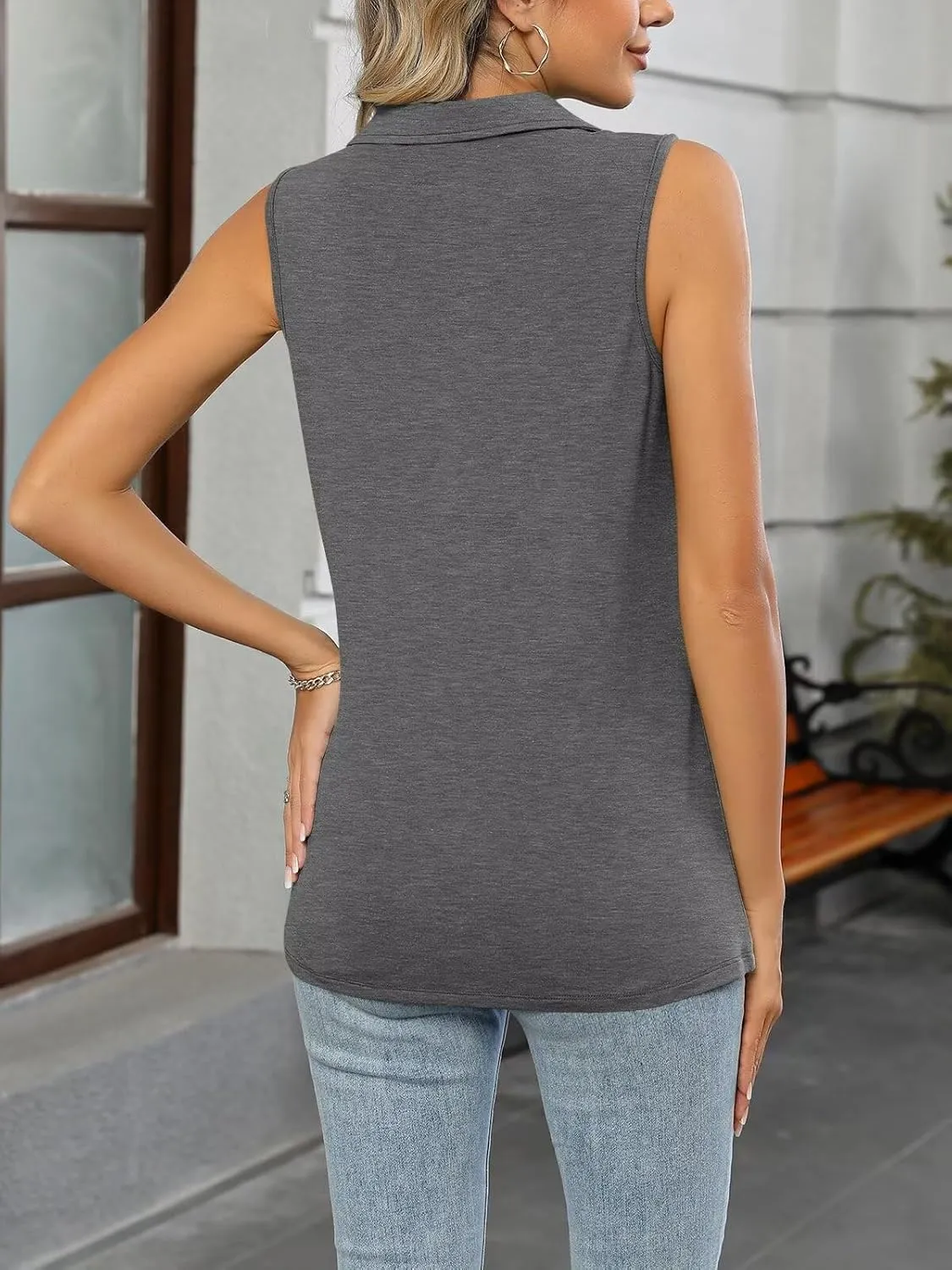 ORANDESIGNE Women's Tank Top Summer V Neck Tops Casual Sleeveless Polo Shirts