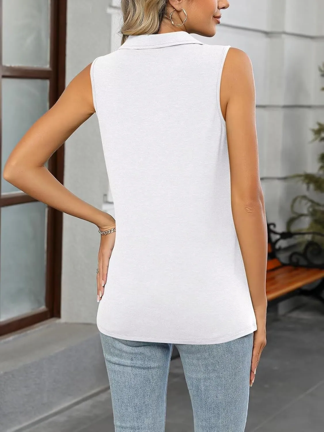 ORANDESIGNE Women's Tank Top Summer V Neck Tops Casual Sleeveless Polo Shirts
