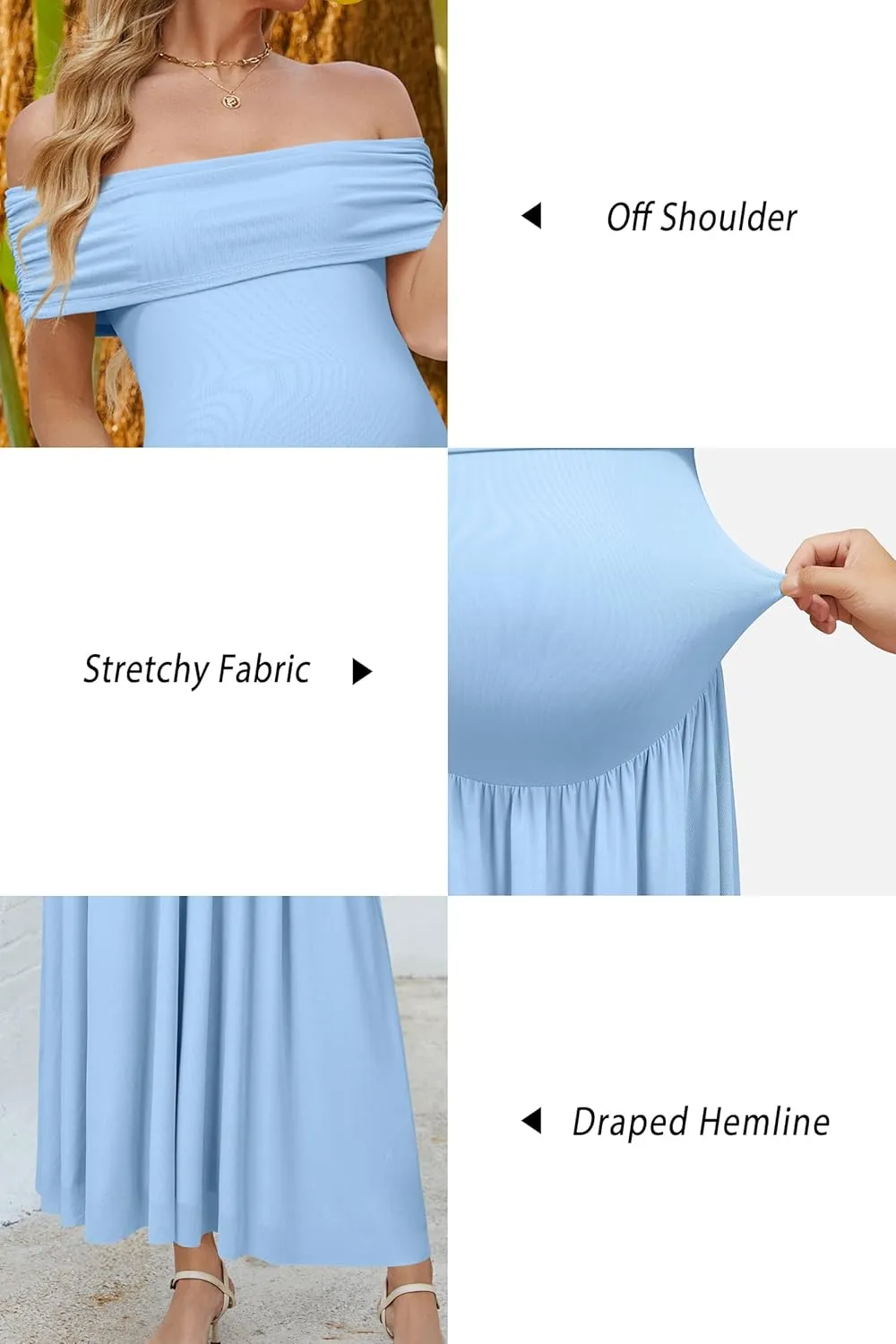 OUGES Women's 2025 Off The Shoulder Mesh Maxi Maternity Dress for Photoshoot Baby Shower Sleeveless Formal Long Dresses