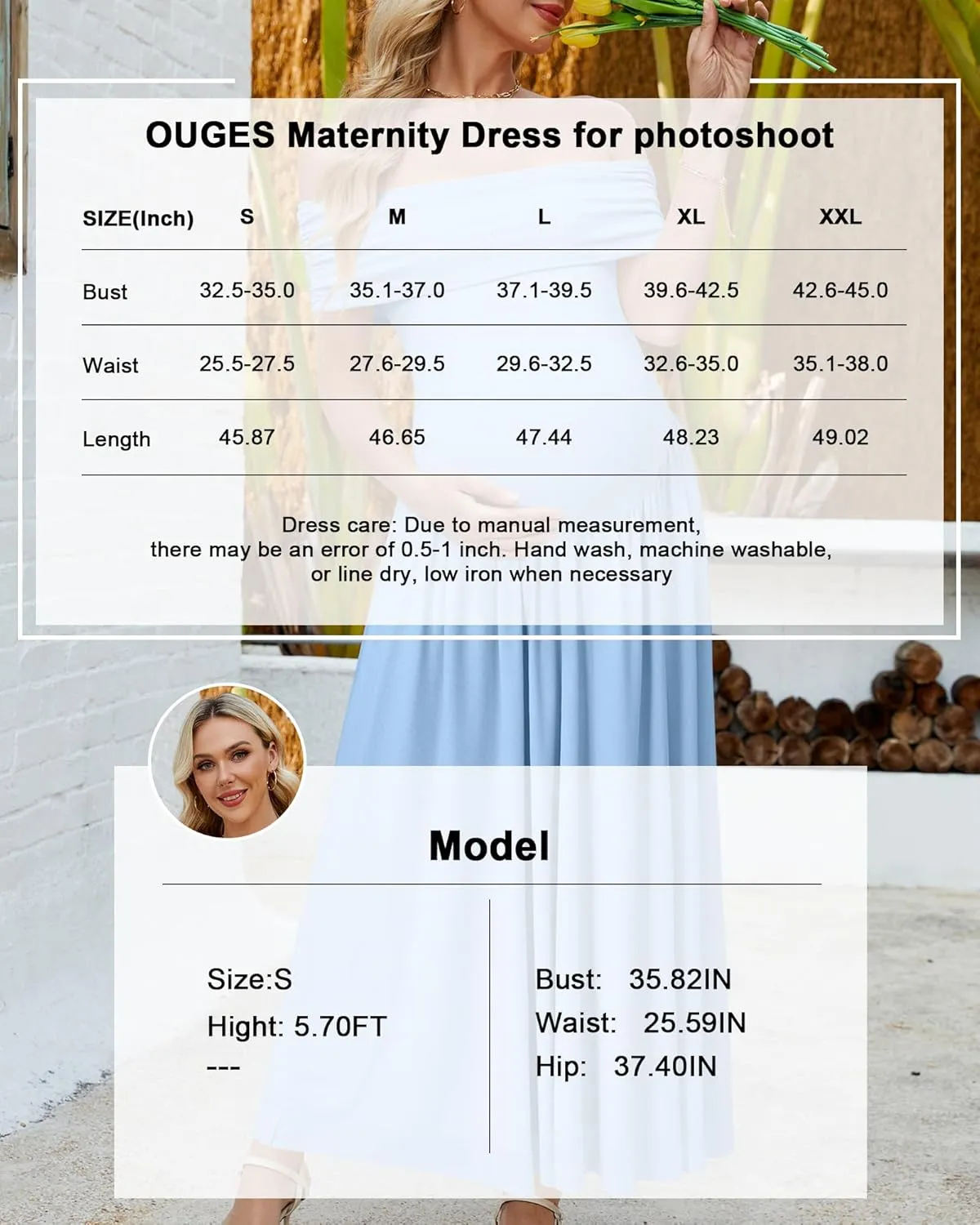 OUGES Women's 2025 Off The Shoulder Mesh Maxi Maternity Dress for Photoshoot Baby Shower Sleeveless Formal Long Dresses