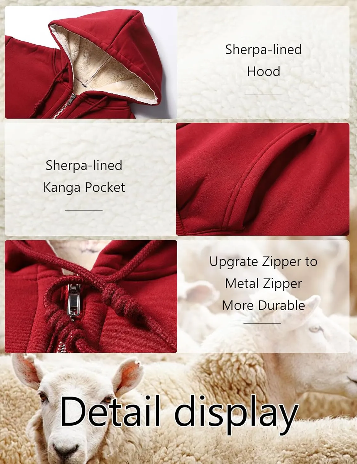 PEHMEA Women's Winter Warm Full Zip Up Sherpa Lined Hoodie Heavyweight Casual Sweatshirt Jacket Coat