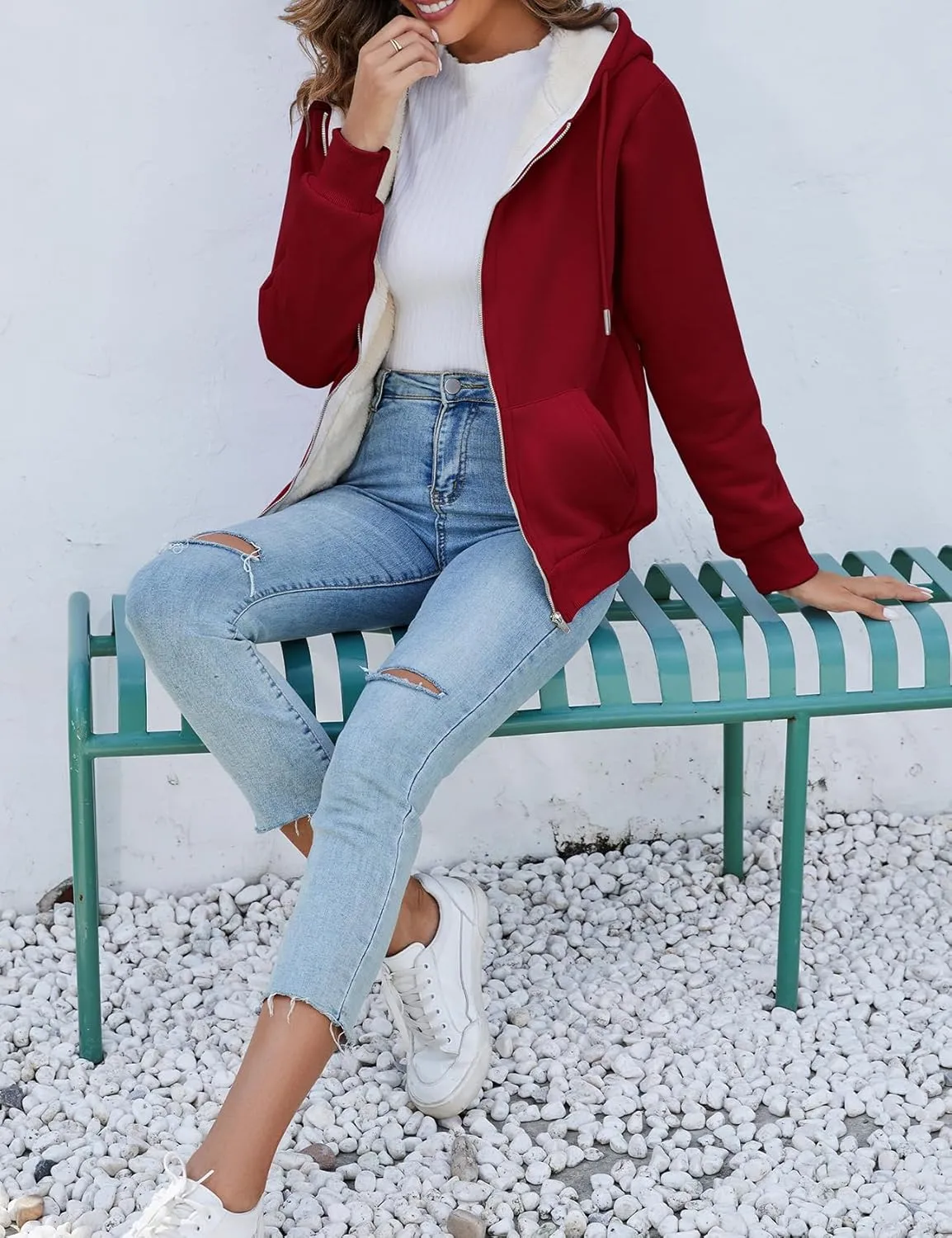 PEHMEA Women's Winter Warm Full Zip Up Sherpa Lined Hoodie Heavyweight Casual Sweatshirt Jacket Coat
